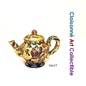 Vintage Handmade Cloisonné Gold Mini Teapot Red Blue Green ButterflyFloral Motif
